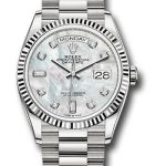 Rolex White Gold Day-Date 36 Watch – Fluted Bezel – Mother-of-Pearl Diamond Dial – President Bracelet – 128239