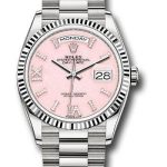 Rolex White Gold Day-Date 36 Watch – Fluted Bezel – Pink Opal Diamond Hour Marker Dial – President Bracelet – 128239 podhmp