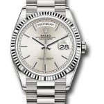 Rolex White Gold Day-Date 36 Watch – Fluted Bezel – Silver Index Dial – President Bracelet – 128239