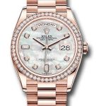 Rolex Everose Gold Day-Date 36 Watch – Diamond Bezel – Mother-of-Pearl Diamond Dial – President Bracelet – 128345RBR