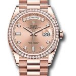 Rolex Everose Gold Day-Date 36 Watch – Diamond Bezel – Rose Diamond Dial – President Bracelet – 128345RBR