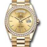 Rolex Yellow Gold Day-Date 36 Watch – Diamond Bezel – Champagne Index Dial – President Bracelet – 128348RBR