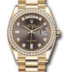 Rolex Yellow Gold Day-Date 36 Watch – Diamond Bezel – Dark Grey Diamond Dial – President Bracelet – 128348RBR dkgdp