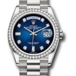 Rolex White Gold Day-Date 36 Watch – Diamond Bezel – Blue Ombre Diamond Dial – President Bracelet – 128349RBR blodp