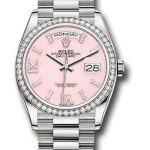 Rolex White Gold Day-Date 36 Watch – Diamond Bezel – Pink Opal Diamond Hour Marker Dial – President Bracelet – 128349RBR podhmp