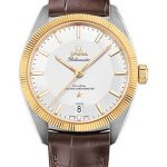 Omega Constellation Globemaster Co-Axial Master Chronometer Watch – 39 mm Steel And Yellow Gold Case – Yellow Gold Fluted Bezel – Silvery Dial – Brown Leather Strap – 130.23.39.21.02.001