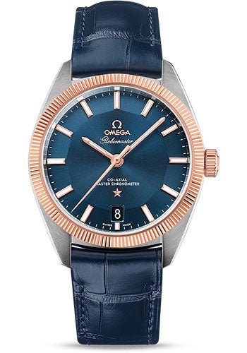 Omega Constellation Globemaster Co-Axial Master Chronometer Watch – 39 mm Steel And Sedna Gold Case – Sedna Gold Fluted Bezel – Blue Dial – Blue Leather Strap – 130.23.39.21.03.001