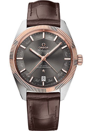 Omega Constellation Globemaster Co-Axial Master Chronometer Annual Calendar Watch – 41 mm Steel And Sedna Gold Case – Sedna Gold Fluted Bezel – Grey Dial – Brown Leather Strap – 130.23.41.22.06.001