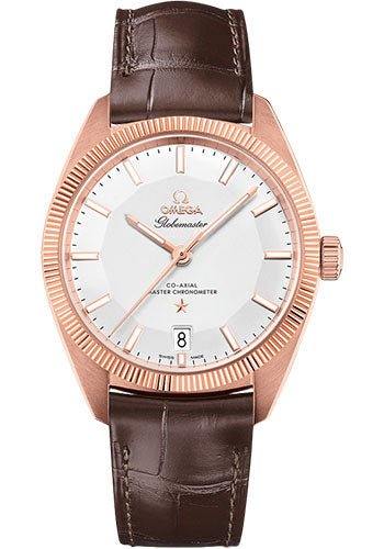 Omega Constellation Globemaster Co-Axial Master Chronometer Watch – 39 mm Sedna Gold Case – Fluted Bezel – Silvery Dial – Brown Leather Strap – 130.53.39.21.02.001
