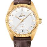 Omega Constellation Globemaster Co-Axial Master Chronometer Watch – 39 mm Yellow Gold Case – Fluted Bezel – Silvery Dial – Brown Leather Strap – 130.53.39.21.02.002