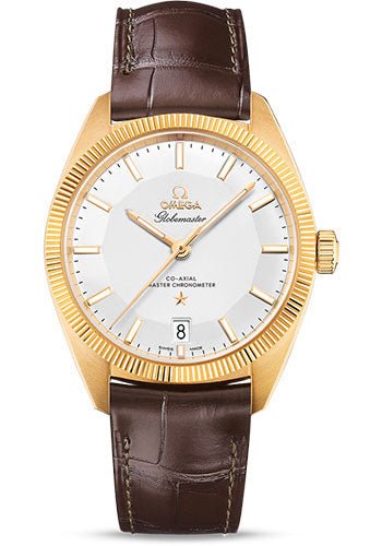 Omega Constellation Globemaster Co-Axial Master Chronometer Watch – 39 mm Yellow Gold Case – Fluted Bezel – Silvery Dial – Brown Leather Strap – 130.53.39.21.02.002