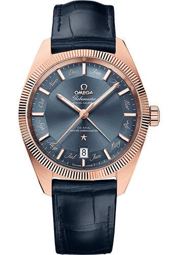 Omega Constellation Globemaster Co-Axial Master Chronometer Annual Calendar Watch – 41 mm Sedna Gold Case – Fluted Bezel – Blue Dial – Blue Leather Strap – 130.53.41.22.03.001
