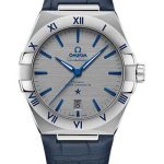 Omega Constellation OMEGA Co-Axial Master Chronometer – 39 mm Steel Case – Tally- Ruthenium-Grey Dial – Blue Leather Strap – 131.13.39.20.06.002