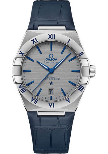 Omega Constellation OMEGA Co-Axial Master Chronometer – 39 mm Steel Case – Tally- Ruthenium-Grey Dial – Blue Leather Strap – 131.13.39.20.06.002
