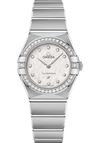 Omega Constellation Manhattan Quartz Watch – 25 mm Steel Case – Diamond-Paved Bezel – White Silvery Dial – 131.15.25.60.52.001