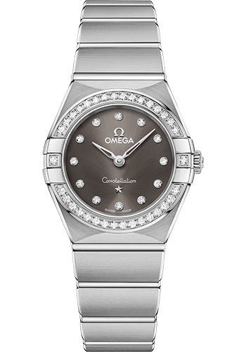 Omega Constellation Manhattan Quartz Watch – 25 mm Steel Case – Diamond-Paved Bezel – Grey Diamond Dial – 131.15.25.60.56.001