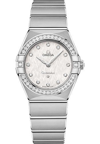 Omega Constellation Manhattan Quartz Watch – 28 mm Steel Case – Diamond-Paved Bezel – White Silvery Dial – 131.15.28.60.52.001