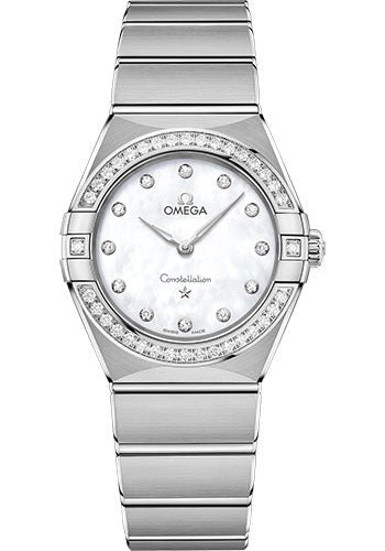 Omega Constellation Manhattan Quartz Watch – 28 mm Steel Case – Diamond-Paved Bezel – Mother-Of-Pearl Diamond Dial – 131.15.28.60.55.001
