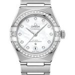 Omega Constellation Manhattan Co-Axial Master Chronometer Watch – 29 mm Steel Case – Diamond-Paved Bezel – Mother-Of-Pearl Diamond Dial – 131.15.29.20.55.001