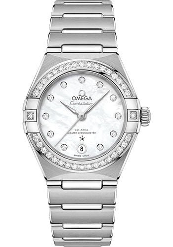 Omega Constellation Manhattan Co-Axial Master Chronometer Watch – 29 mm Steel Case – Diamond-Paved Bezel – Mother-Of-Pearl Diamond Dial – 131.15.29.20.55.001