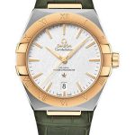 Omega Constellation OMEGA Co-Axial Master Chronometer – 39 mm Steel And Yellow Gold Case – White Silvery Dial – Olive Leather Strap – 131.23.39.20.02.002