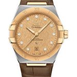 Omega Constellation OMEGA Co-Axial Master Chronometer – 39 mm Steel And Yellow Gold Case – Champagne Diamond Dial – Brown Leather Strap – 131.23.39.20.58.001