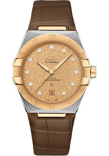 Omega Constellation OMEGA Co-Axial Master Chronometer – 39 mm Steel And Yellow Gold Case – Champagne Diamond Dial – Brown Leather Strap – 131.23.39.20.58.001