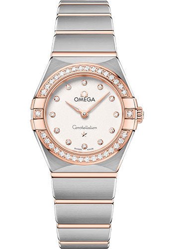 Omega Constellation Manhattan Quartz Watch – 25 mm Steel And Sedna Gold Case – Diamond-Paved Bezel – Crystal White Silvery Diamond Dial – 131.25.25.60.52.001