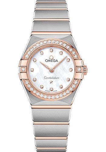 Omega Constellation Manhattan Quartz Watch – 25 mm Steel And Sedna Gold Case – Diamond-Paved Bezel – Mother-Of-Pearl Diamond Dial – 131.25.25.60.55.001