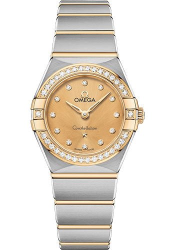Omega Constellation Manhattan Quartz Watch – 25 mm Steel And Yellow Gold Case – Diamond-Paved Bezel – Champagne Diamond Dial – 131.25.25.60.58.001
