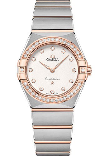 Omega Constellation Manhattan Quartz Watch – 28 mm Steel And Sedna Gold Case – Diamond-Paved Bezel – Crystal White Silvery Diamond Dial – 131.25.28.60.52.001