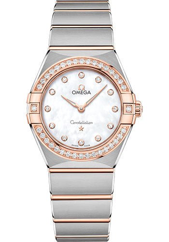 Omega Constellation Manhattan Quartz Watch – 28 mm Steel And Sedna Gold Case – Diamond-Paved Bezel – Mother-Of-Pearl Diamond Dial – 131.25.28.60.55.001