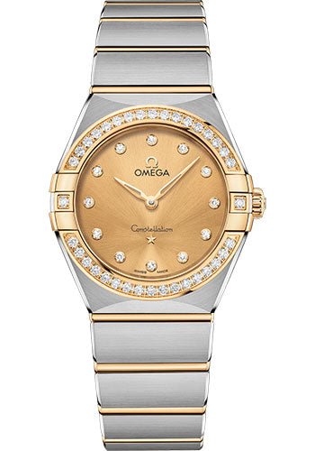 Omega Constellation Manhattan Quartz Watch – 28 mm Steel And Yellow Gold Case – Diamond-Paved Bezel – Champagne Diamond Dial – 131.25.28.60.58.001