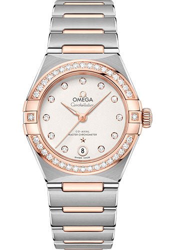 Omega Constellation Manhattan Co-Axial Master Chronometer Watch – 29 mm Steel And Sedna Gold Case – Diamond-Paved Bezel – Crystal White Silvery Diamond Dial – 131.25.29.20.52.001