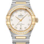 Omega Constellation Manhattan Co-Axial Master Chronometer Watch – 29 mm Steel And Yellow Gold Case – Diamond-Paved Bezel – Crystal White Slivery Diamond Dial – 131.25.29.20.52.002