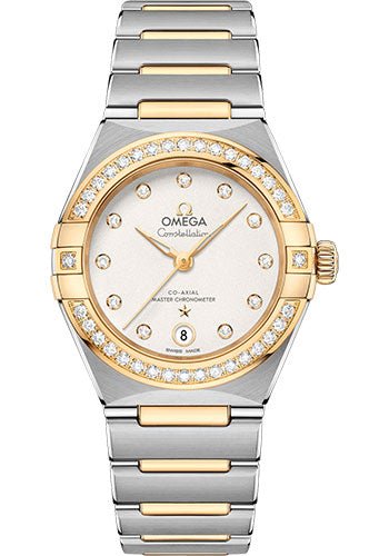 Omega Constellation Manhattan Co-Axial Master Chronometer Watch – 29 mm Steel And Yellow Gold Case – Diamond-Paved Bezel – Crystal White Slivery Diamond Dial – 131.25.29.20.52.002