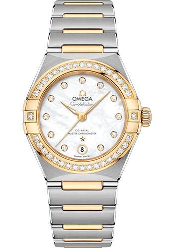 Omega Constellation Manhattan Co-Axial Master Chronometer Watch – 29 mm Steel And Yellow Gold Case – Diamond-Paved Bezel – Mother-Of-Pearl Diamond Dial – 131.25.29.20.55.002
