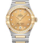 Omega Constellation Manhattan Co-Axial Master Chronometer Watch – 29 mm Steel And Yellow Gold Case – Diamond-Paved Bezel – Champagne Diamond Dial – 131.25.29.20.58.001