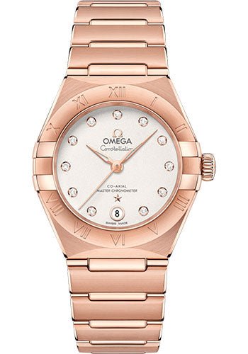 Omega Constellation Manhattan Co-Axial Master Chronometer Watch – 29 mm Sedna Gold Case – Crystal White Silvery Diamond Dial – 131.50.29.20.52.001