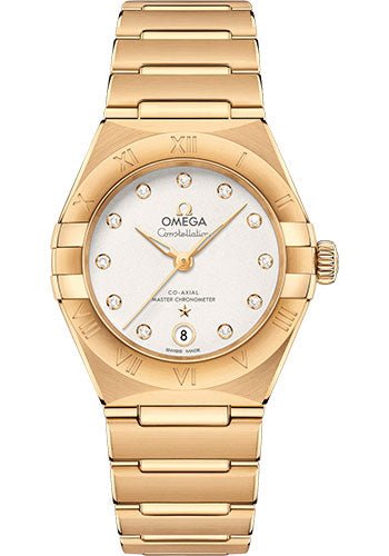 Omega Constellation Manhattan Co-Axial Master Chronometer Watch – 29 mm Yellow Gold Case – Crystal White Silvery Diamond Dial – 131.50.29.20.52.002