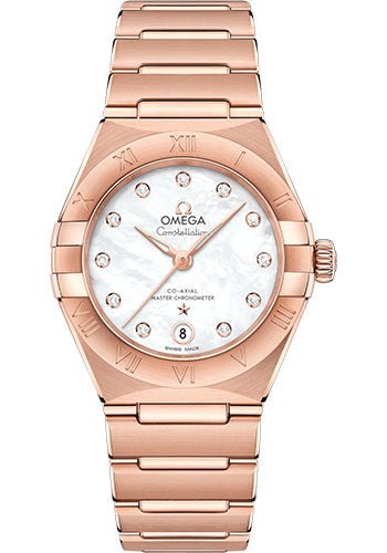 Omega Constellation Manhattan Co-Axial Master Chronometer Watch – 29 mm Sedna Gold Case – Mother-Of-Pearl Diamond Dial – 131.50.29.20.55.001