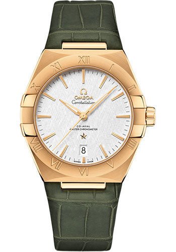 Omega Constellation OMEGA Co-Axial Master Chronometer – 39 mm Yellow Gold Case – White Silvery Dial – Olive Leather Strap – 131.53.39.20.02.002