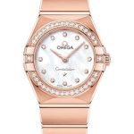 Omega Constellation Manhattan Quartz Watch – 25 mm Sedna Gold Case – Diamond-Paved Bezel – Mother-Of-Pearl Diamond Dial – 131.55.25.60.55.001