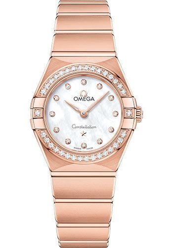 Omega Constellation Manhattan Quartz Watch – 25 mm Sedna Gold Case – Diamond-Paved Bezel – Mother-Of-Pearl Diamond Dial – 131.55.25.60.55.001
