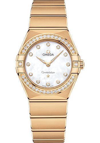 Omega Constellation Manhattan Quartz Watch – 28 mm Yellow Gold Case – Diamond-Paved Bezel – Mother-Of-Pearl Diamond Dial – 131.55.28.60.55.002