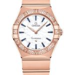 Omega Constellation Quartz – 28 mm Sedna Gold Case – Diamond Bezel – White Pearled Mother-Of-Pearl Sapphire Dial – 131.55.28.60.55.007