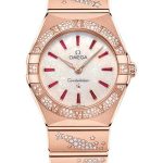 Omega Constellation Quartz – 28 mm Sedna Gold Case – Diamond Bezel – White Opal Ruby Dial – 131.55.28.60.99.003