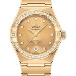 Omega Constellation Manhattan Co-Axial Master Chronometer Watch – 29 mm Yellow Gold Case – Diamond-Paved Bezel – Champagne Diamond Dial – 131.55.29.20.58.001