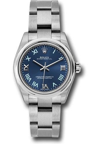 Rolex Steel Oyster Perpetual 31 Watch – Domed Bezel – Azzuro Blue Gold Iii VI Ix Roman Dial – 177200