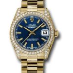 Rolex Yellow Gold Datejust 31 Watch – 48 Diamond Bezel – Blue Index Dial – President Bracelet – 178158
